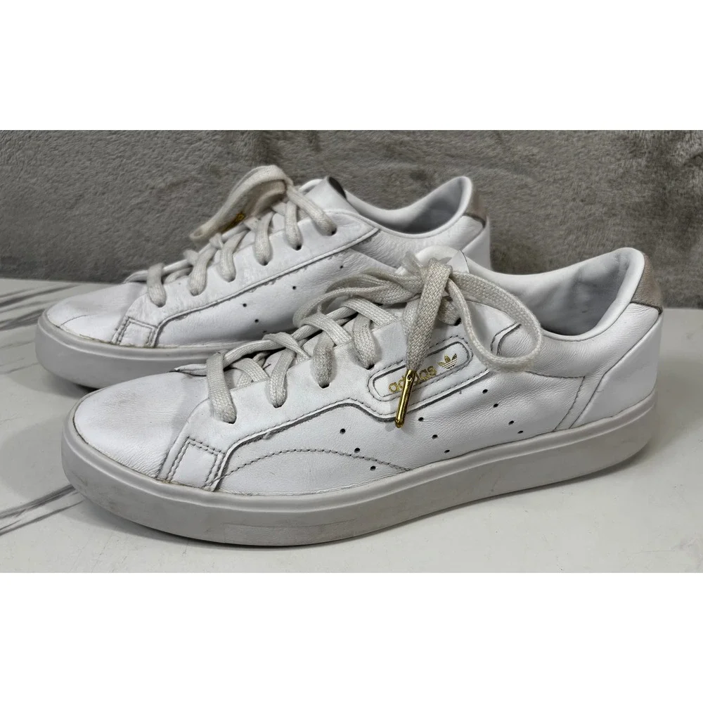 Adidas Sleek Sneakers Womens‎ 8 White Leather Low Top Shoes DB3258
